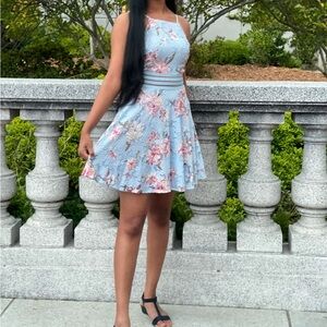 Floral Blue Sleeveless Dress